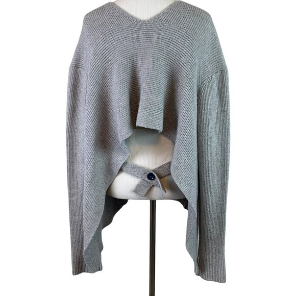 🟣🟣🟣 CURRENT AIR Women's Size Large Gray Ribbed Open Back U Neck Cozy Sweater - Picture 3 of 7